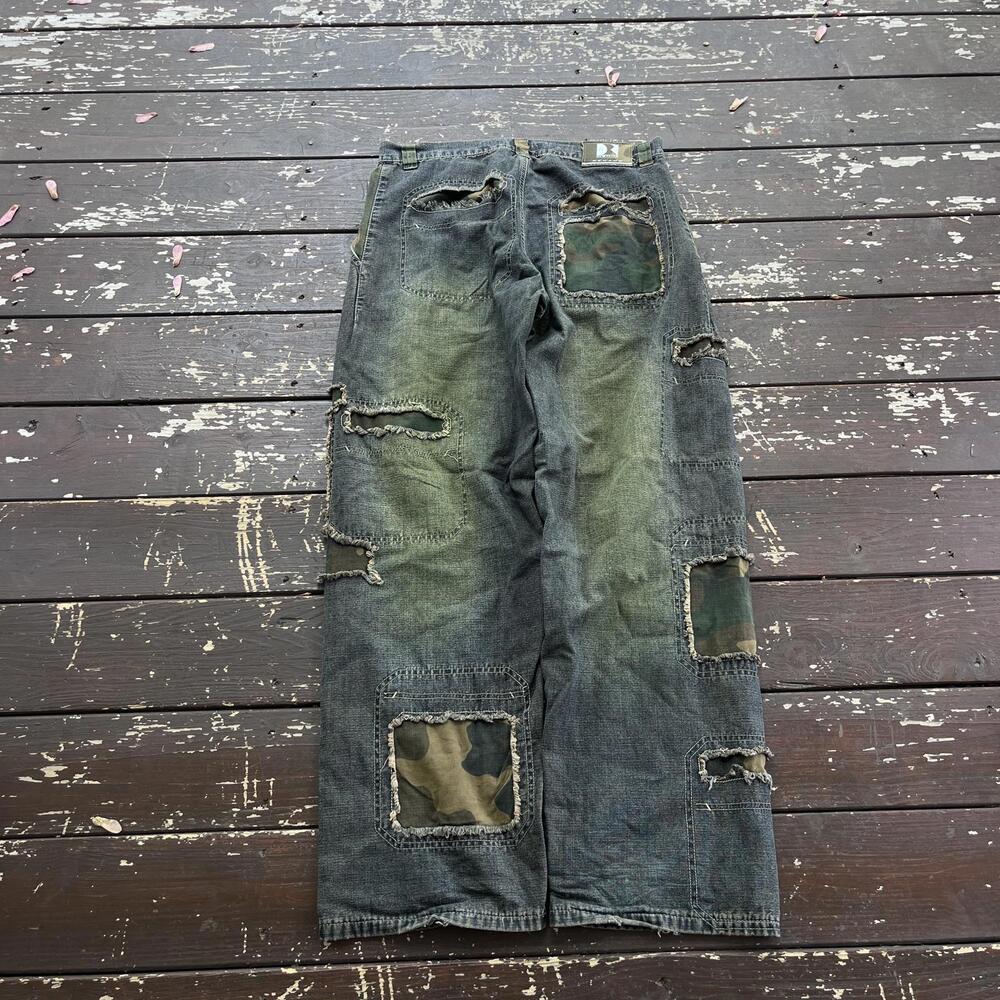 (34x32) Vintage 90s Y2K South Pole Style Camouflage Camo Patchwork Baggy Jeans - Picture 2 of 7